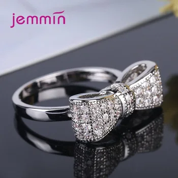 Nové Šumivé AAA Zirconia Crystal Bowknot Dizajn 925 Sterling Silver Prstene Pre Ženy Bijoux Módne Zásnubný Prsteň