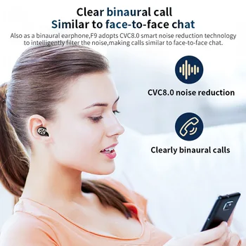 Slúchadlá Bluetooth 5.0 Pôvodné F9 Bezdrôtové slúchadlá pre iphone 11 xiao huawei TWS HIFI Mini In-ear Slúchadlá športové Handsfree