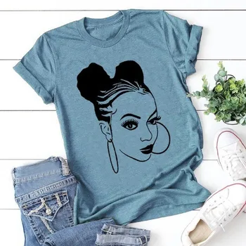 Africké Dievča Print T Shirt Ženy Krátky Rukáv O Krk Voľné Tričko Lete Ženy Tee Tričko Topy Camisetas Mujer