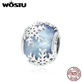 WOSTU Snowflake Kúzlo 925 Sterling Silver Zirconia Korálky Prívesok Fit Originálny Náramok DIY Náhrdelník Zimné Šperky Pre Ženy