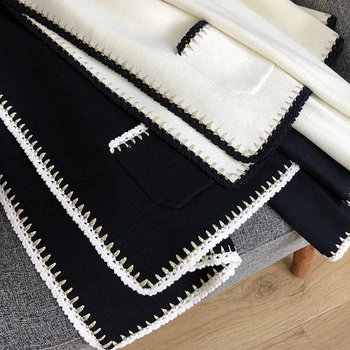 Cardigan Ženy Otvoriť Steh 54% Polyester Zmes Pletené V Krku Vrecká, 2 Farby Vintage Štýl Príležitostných Klasický Dizajn Nový Módny