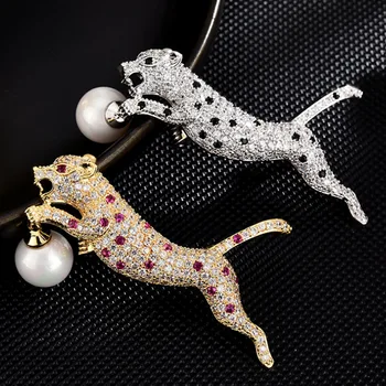 Zlxgirl šperky, luxusné značky mužov leopard zvierat brošňa šperky z Medi šatku Corsage Kolíky pekné pearl oblečenie brošňa pre mužov
