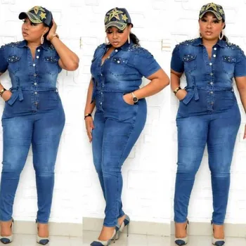 Africké Oblečenie Pre Ženy Denim Kombinézach Singel svojim Vrecku Bodycon Remienky Streetwear Módy Džínsy Jumpsuit Plus Veľkosti 4XL