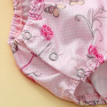 Novorodenca Baby Girl Prehrabať Čipky Kvetinový Tlač Romper Hendbands Letné Oblečenie