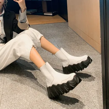 Asumer kvalitné originálne kožené topánky žena ploché platformu topánky na jeseň zimné móda punku ležérne topánky ženy členková obuv