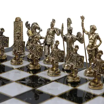 (Len Šachové Figúrky) Historický Rím Údaje Kovové Šachové Figúrky strednej Veľkosti King 7 cm (Doska nie je v cene)