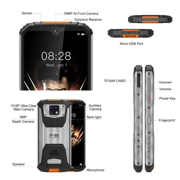 OUKITEL WP6 Smartphone s veľkosťou 4 gb, 128 GB Octa-Core 10000mAh Batérie Robustné Vodotesné IP68 Mobilný Telefón 16MP Triple Kamery 6.3