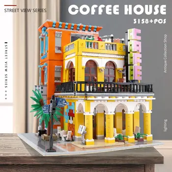 MOC Ulici Série Kaviareň Dom Shop Krásne Model Stavebné Bloky, Montáž Súpravy Deti Vianočné Darčeky