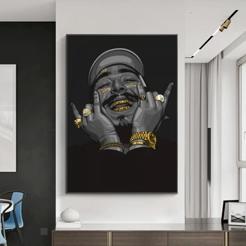 Hip Hop Rapper Malone Umenie, Maľovanie Plagátu a Vytlačí Hudby Spevák Star Portrét Plátno na Stenu Obrázky pre Domáce Obývacia Izba Dekor