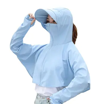 Ženy Vonkajšie opaľovací Krém Ochranný uzáver s Vymeniteľný Kryt Krku Masku na Tvár Šatkou UV Ochrany Long Sleeve Hooded Shirt