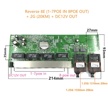 Reverzné POE 10/100/1000M, Gigabit Ethernet switch Ethernet Optických Režime Single 8 RJ45 UTP&2 SC fiber Port Rada SFP3KM/20 KM