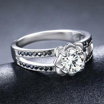 SODROV 925 Sterling Silver Prst Prsteň Čierny Spinelovou Zásnubné Prstene pre Ženy, Ženské Kvet Mincový Striebro Šperky G092