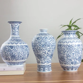 Žiadna Presklená Modré a Biele Porcelánové Vázy, Spriahnuté Lotus Dizajn Kvet Keramická Váza, Domáce Dekorácie Jingdezhen Vázy