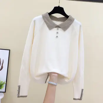 Nový sveter [90-200 kg] jeseň a v zime pletené klesnutie tričko dámske dlhý rukáv, veľkosť univerzálna Klope tlačidlo hore