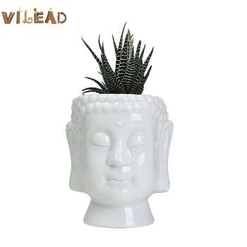 VILEAD 15 cm Keramické Sochy Budhu Váza Blanc Lliving Izba Spálňa Ploche Kvetináč pre Kaktusov Home Office Dekorácie