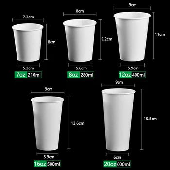 Biela Jednorazové Papierové Kávové Šálky Mlieka Šálku Čaju 500/1000pcs 7 oz 8 oz 12 oz 16 oz 20 oz 180 - 600 ml PE Povlak FDA SGS Biela