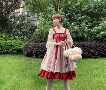 Princess tea party Hanfu prvok šaty preppy štýl študent retro sladké lolita sady viktoriánskej tlač kawaii dievča loli cos