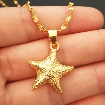 24K Gold Vyplnené Náhrdelníky Pre Ženy Sea Star Prívesok & Náhrdelník Reťazca Collier Femme Afriky Zlaté Šperky Príslušenstvo Bijoux Dary