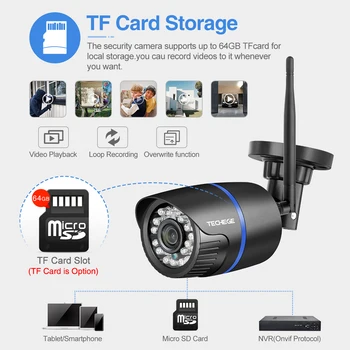Techege WIfi Kamera Audio Záznam Detekcia Pohybu, Bezdrôtová IP Kamera Outdoor IP65 Vodeodolný Ochranný Dohľad Onvif TF Karty