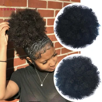 LVHAN Krátke Afro Lístkového Syntetické Vlasy Buchta Chignon Hairpiece Pre Ženy Šnúrkou Copu Kinky Kučeravé Updo Klip predlžovanie Vlasov