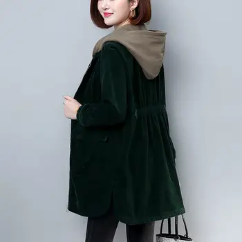 Menčester Bunda Pre Ženy 2020 Jeseň Nový kórejský Plus Veľkosť L-4XL v Strednom veku Matky Bežné Kapucňou Dlho Windbreaker Kabát W2209