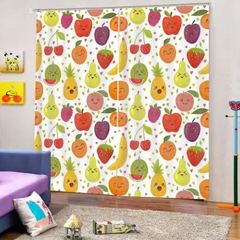 Apple, banány, ananás, hruška banán, melón Ovocie Záclony Obývacia izba, Spálňa Decor Panely 2 Háčiky Okenné Záclony