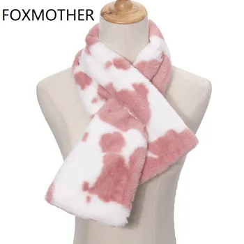 FOXMOTHER Nové Módne Zimné Black White Pink Umelú Kožušinu Krava Šatka Pre Ženy Dámske Šatky