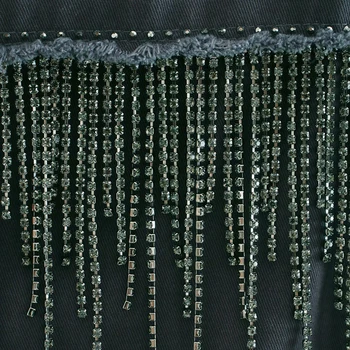 2020 Jeseň Ženy Elegantné Diamanty Vintage Čierna Denim Bundy Strapec Pevné Džínsy Coats Žena Outwear Topy Nadrozmerná Voľné Kabát