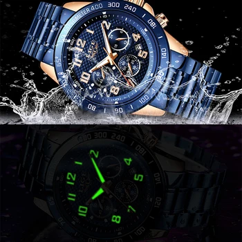 LIGE Príležitostné Športové Hodinky pre Mužov Blue Top Značky Luxusné Vojenské Všetky oceľové Náramkové Hodinky Muž Hodiny Módne Náramkové hodinky Chronograf
