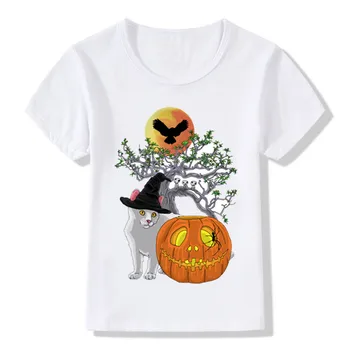 Halloween Mačky Vzor Vtipné Deti T shirt Chlapcov a Dievčatá Letné Biele Šaty Dieťa Tekvica Príležitostné Tlače T-shirt,ooo2028