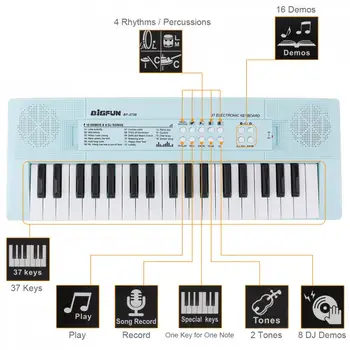 37 Kľúče Elektronický Keyboard, Klavír, Digitálne Hudobné Tlačidlo Rady Mikrofón Deti Darčekové Hudobné Osvietenie Modrá Ružová Voliteľné