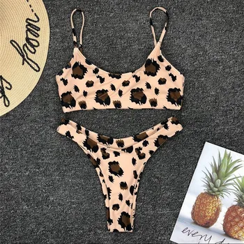 Bikini 2019 Ženy Push Up Leopard Bikini Set Polstrovaná Podprsenka Bez Ramienok Plavky Obväz Lady Plavky, Plavky