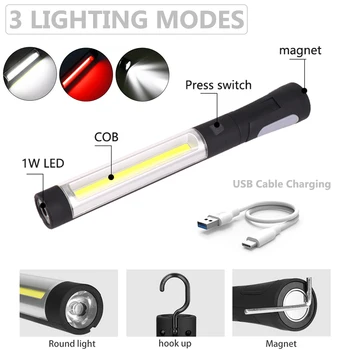 Prenosné Pracovné Svetlo COB LED Baterka USB Nabíjateľné Worklight Magnetické Pochodeň 360 Otočiť Inšpekcie Lampa s Hákom Opravy
