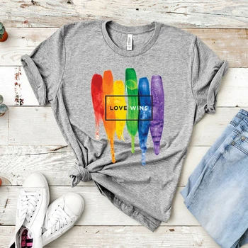 Láska Vyhráva T-shirt LGBTQ Gay Pride Tričko Rainbow Farba Graphic Tee Lesbické Rovnosť Košele LGBT Pride Harajuku Tričko Roztomilý Topy