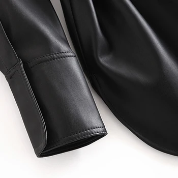 2020 Nové Jeseň Ženy Móda Čierna Vintage Faux Kožené Sako Príležitostné S Oknami Dlhý Rukáv Kabáta, Topy Voľné Vrchné Oblečenie Žena