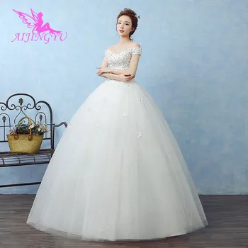 AIJINGYU 2021 sladký nový hot predaj lacné plesové šaty, čipky späť formálne nevesta šaty svadobné šaty WK658