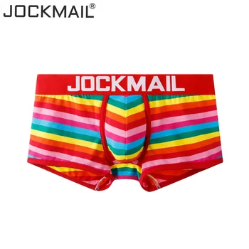 JOCKMAIL boxer mužov, sexy spodná bielizeň, bavlna Prekladané rainbow móda Mladých boxershorts Gay bielizeň s Nízkym pásom priedušná nohavičky