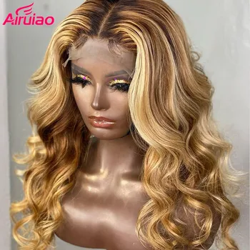 Zvýraznite 613 Honey Blonde Ľudské Vlasy Neviditeľné HD Priehľadné Predné Čipky Parochne Preplucked Bielené Uzlov Remy Voľné Vlny Čipky Parochne