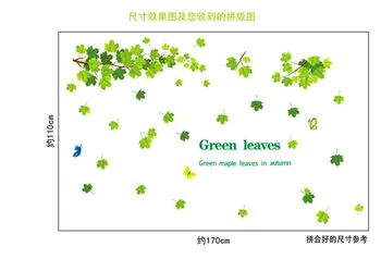 Zelené Listy na Jeseň 3d Samolepky na Stenu Domova Strom Nálepky Vymeniteľné Pozadí Zelenej 60*90 CM