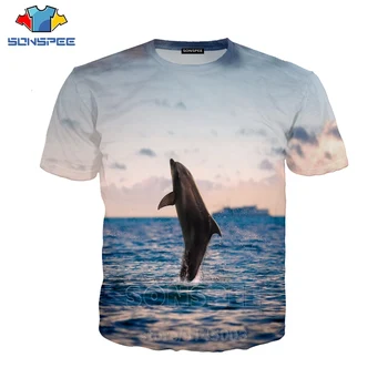 Delfíny T Shirt SONSPEE Bežné Muži Ženy Zvierat Mikina 3D Tlač Krátky Rukáv Hip Hop Streetwear Topy O Krk Pulóver C103-1
