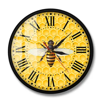 Včely na Med Steny v Obývacej Izbe Umenie Hodiny Medu Včely na Voštiny Škôlky Stenu Decor Čmeliaky Bee Pollinator Moderné Nástenné Hodinky