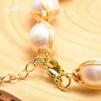 GLSEEVO Prírodné sladkovodné Perly kúzlo Prívesky Pre Ženy Nastaviteľné Náramky Pulseras Ručné Výtvarné Luxusné Šperky GB0104