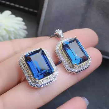 KJJEAXCMY jemné šperky prírodné blue topaz 925 sterling silver ženy prívesok náhrdelník reťazca prsteň podporu test móda
