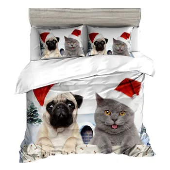 Vianočné 3d pes a mačka tlače posteľná bielizeň sady cumlík perinu nastaviť bedsheet obliečka na Vankúš Bedlinen 3ks
