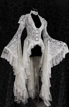 Ženy Retro Vintage Pevné Čipky Stredoveké Cardigan Cosplay Biele Čipky Elegantný Dlhý Chvost Skladaný Viktoriánskej Outwear Plesové Šaty