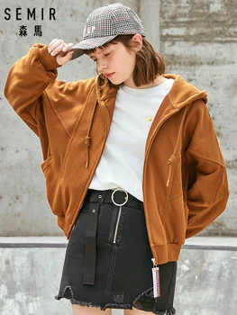SEMIR Bunda ženy 2019 jeseň nové voľné nadrozmerné bunda s kapucňou pletené dámske tričko Han Ventilátor bavlna outwear