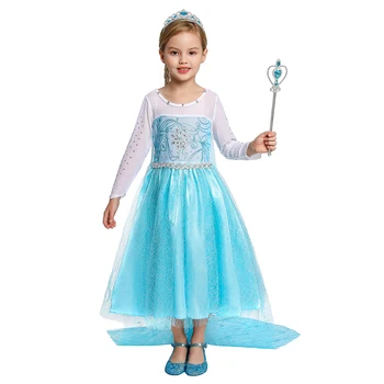 Dievča Elsa Princezná Šaty Deti Dlhý Rukáv Tylu Snehová Kráľovná Šaty s Rukavicami Koruny Plášťa Darček k Narodeninám