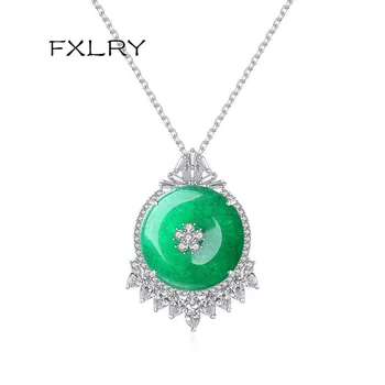 FXLRY Elegantný štýl Pripraviť Nastavenie Cz Big Turquois Geometrické kvet prívesok, náhrdelníky, Módne Šperky Pre Ženy