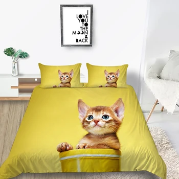 3D Mačka posteľná bielizeň Nastaviť Pre Dievča Módneho Pohodlné Roztomilý Perinu Kráľ, Kráľovná Twin Plný jednoduché Dvojité Jedinečný Dizajn Posteľ Nastaviť