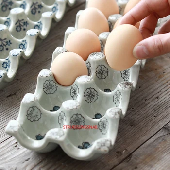 Japonský Glazúra Farby Keramických 12 Mriežky Oddelenie Vajcia Zásobník Obdĺžnikový Vaječné Jedlo Kuchyňa Domácnosti Úložný Box Úložný Kontajner